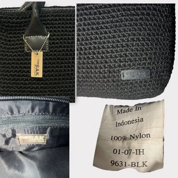 The Sak Elliott Lucca Tote Black Crochet Dual Handle Shoulder Bag with Bag Charm - Picture 7 of 7